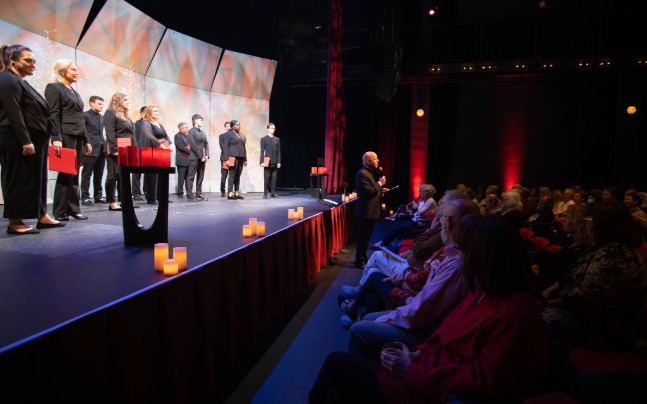 Seraphic Fire singers on stage playing to audience